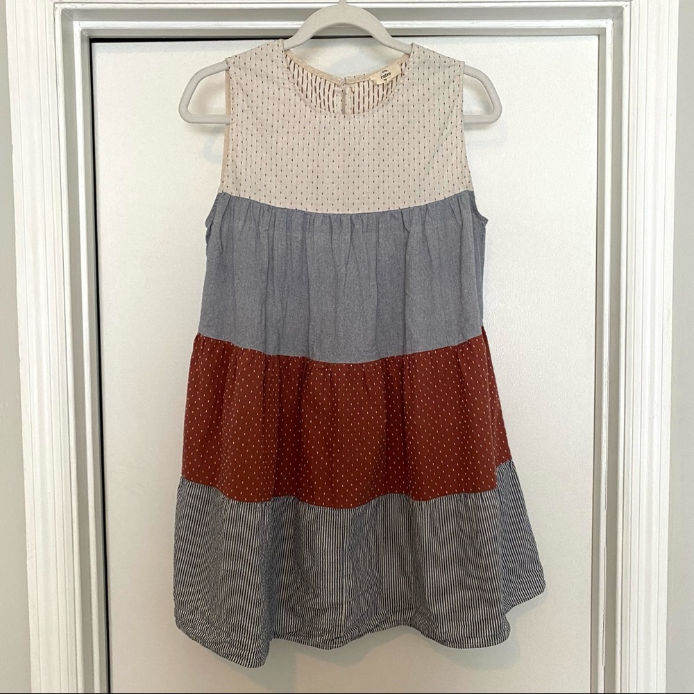 ENTRO | Rust & Cream Polka Dot Chambray Seersucker 100% Cotton Tiered Blouse